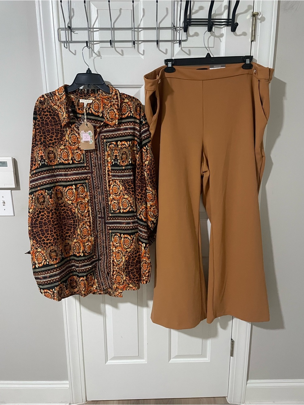 High-Rise Wide-Leg Pants in Camel Brown 2x nwt bold elements 2x top